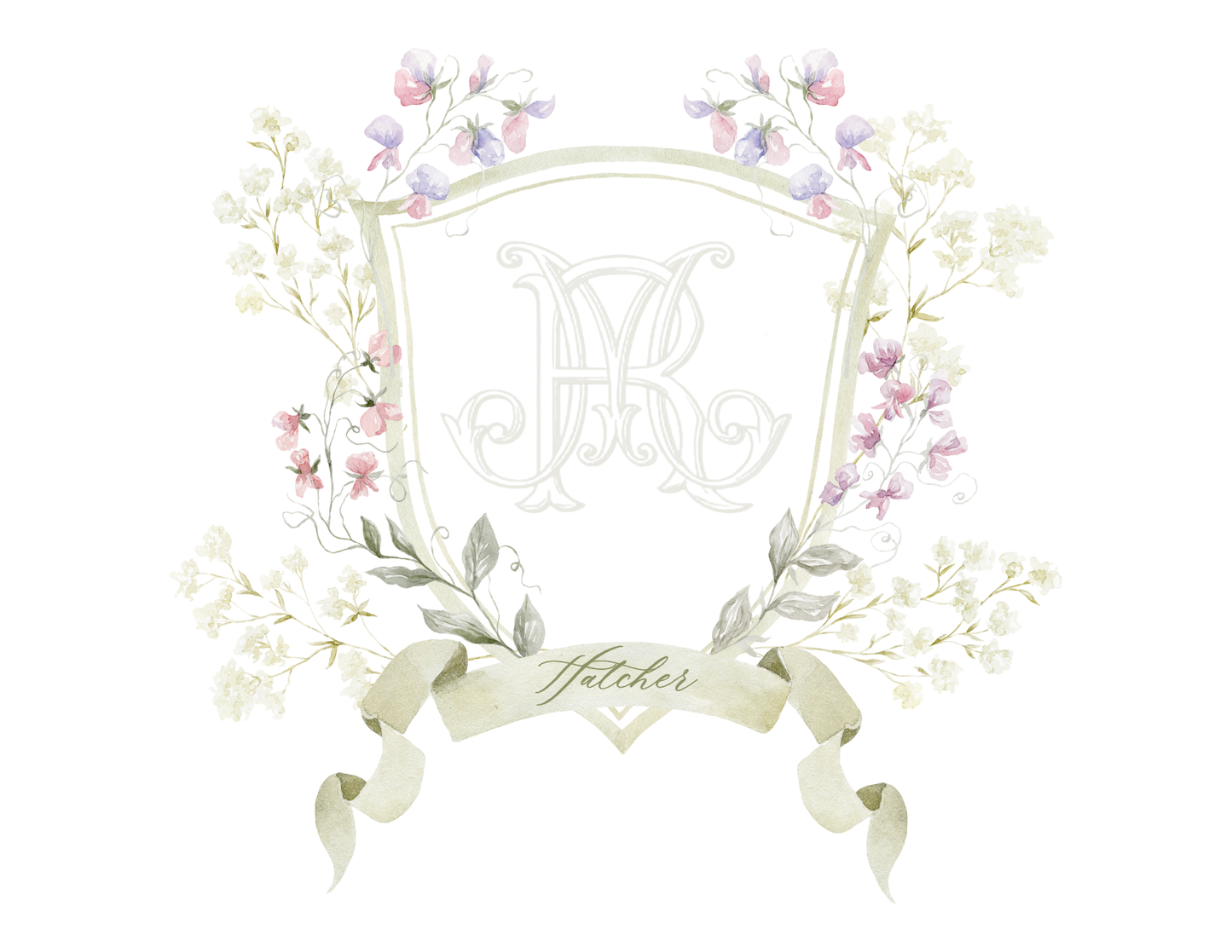 Semi-Custom Floral Wedding Crest