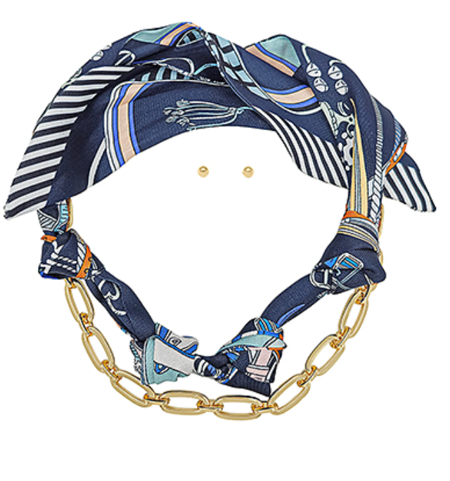 Navy/Gold Scarf Necklace