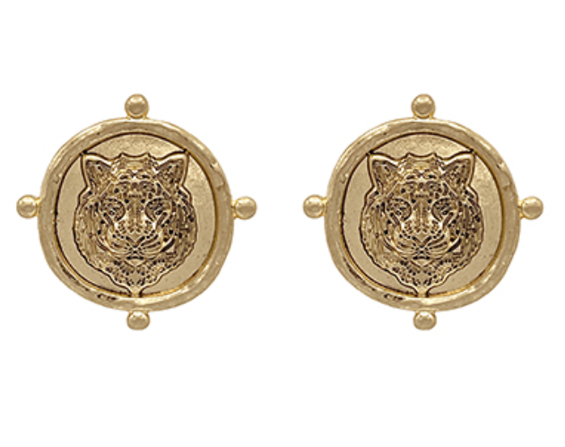 Vintage Coin Tiger Earrings