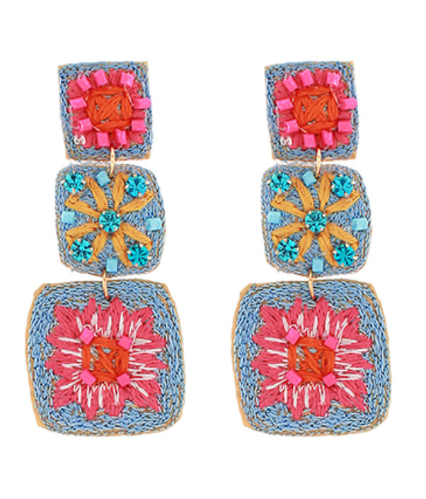 Embroidered Square Earrings