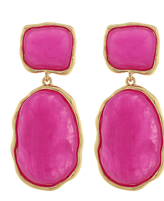 Geometric Oval & Square Earrings Pink