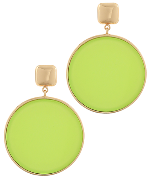 Color Round & Metal Square Drop Earrings