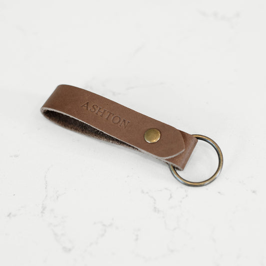 Chocolate Leather Keychain - Full Grain Leather