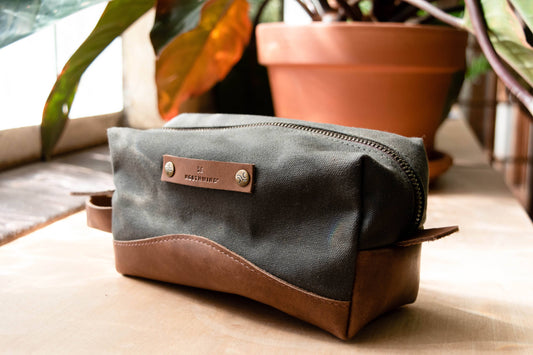 Canvas and Leather Dopp Kit - Full Grain Leather - USA Made