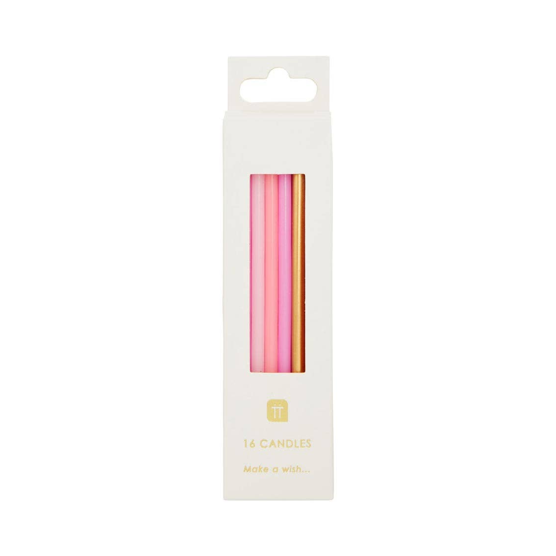 Rose Pink & Gold Birthday Candles - 16 pack