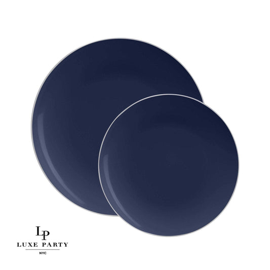 Round Navy • (App) Silver Plastic Plates | 10 Pack