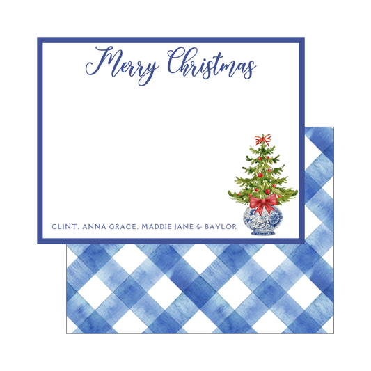 Blue Gingham Flat Notecard