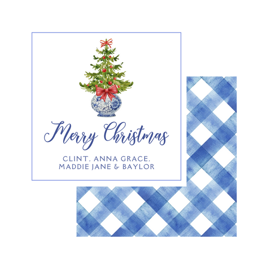 Blue Gingham Christmas Tags