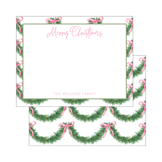 Pink Bow Garland Flat Notecard