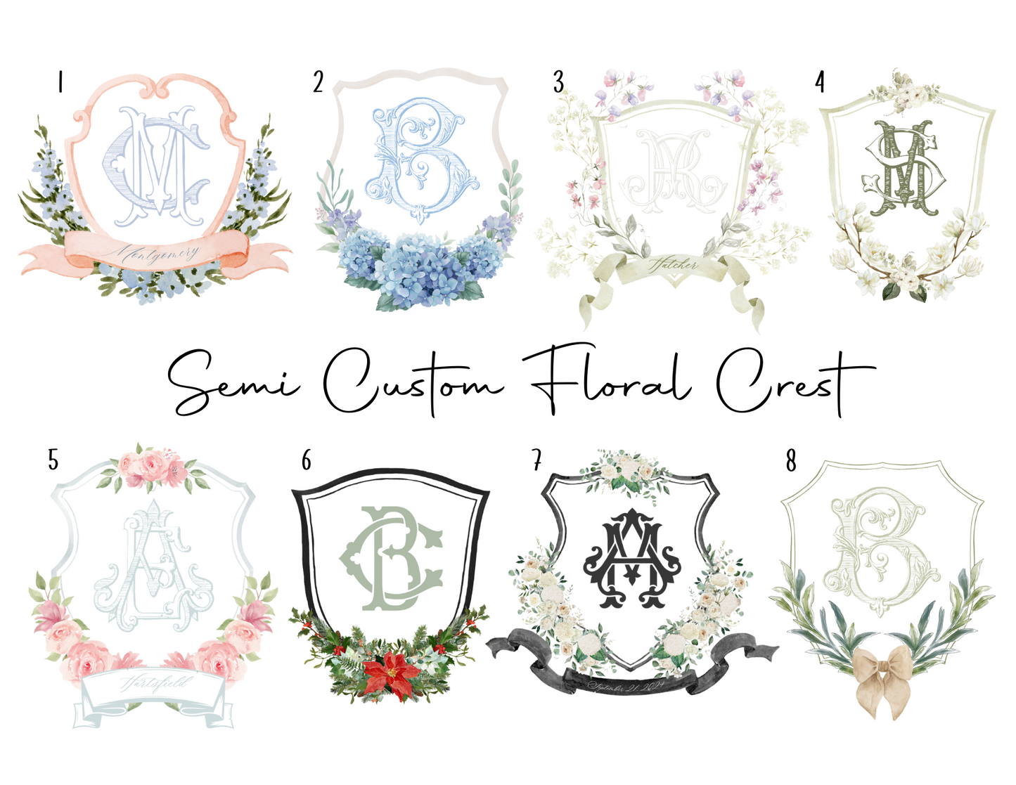 Semi-Custom Floral Wedding Crest