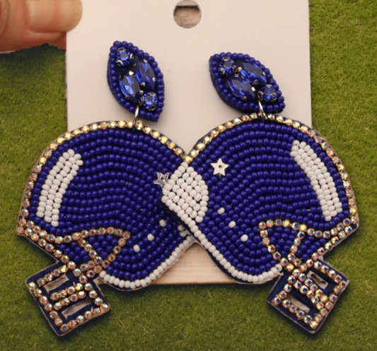 Blue Helmet Beaded Earrings