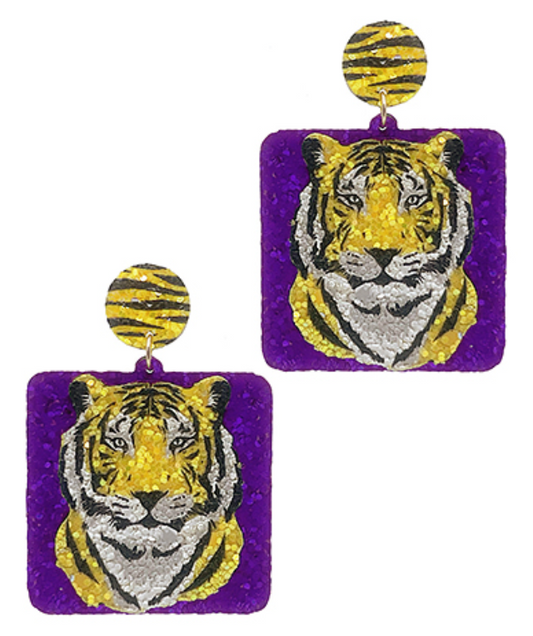 Tiger Sparkly Earrings (Gameday Accessory)