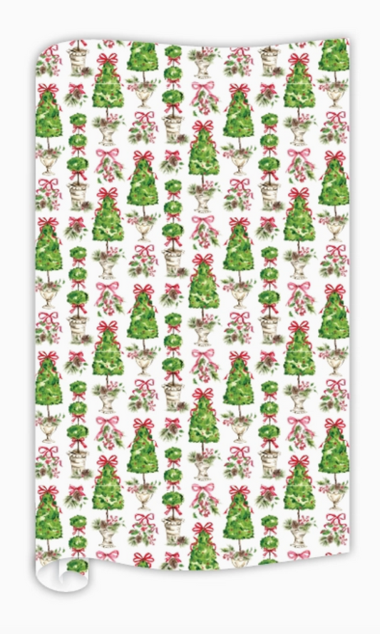 Christmas Topiary Red Bow Wrapping Paper