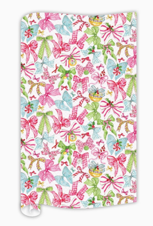 Pink & Green Christmas Bows Wrapping Paper