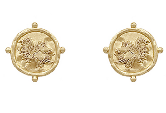 Vintage Coin Gamecock Earrings