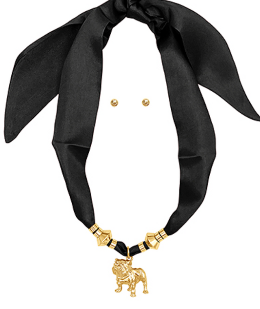 Black Scarf Bulldog Necklace (Gameday Accessory)