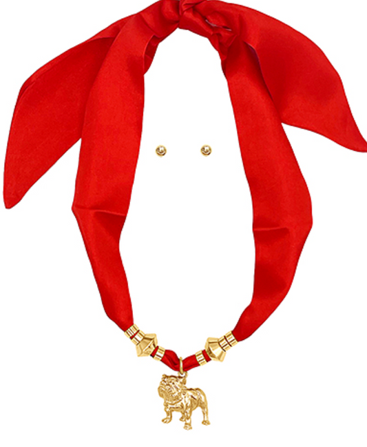 Red Scarf Bulldog Necklace (Gameday Accessory)