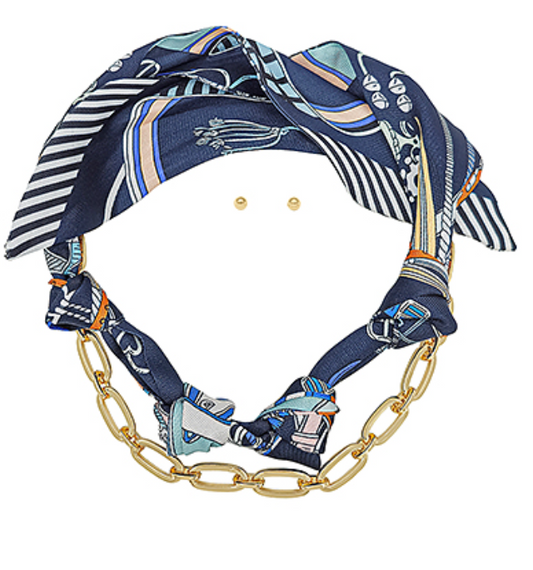 Navy/Gold Scarf Necklace