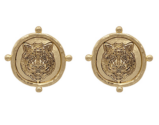 Vintage Coin Tiger Earrings