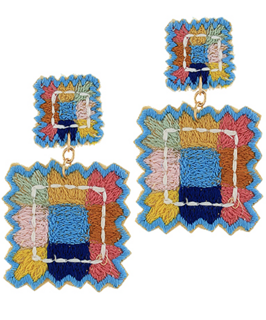 Embroidered Square Earrings
