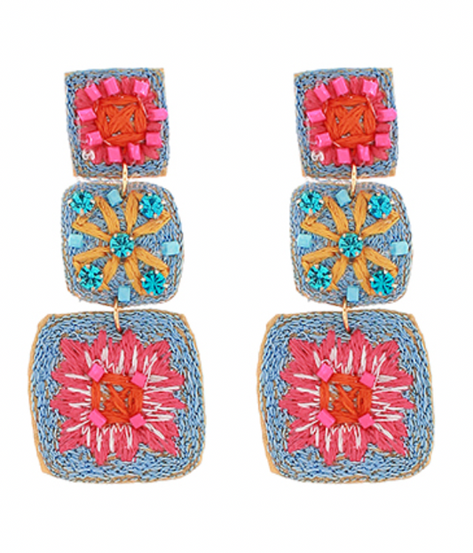 Embroidered Square Earrings