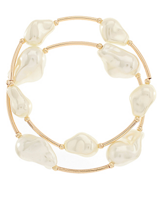 Baroque Pearl & Curved Bar Bracelet