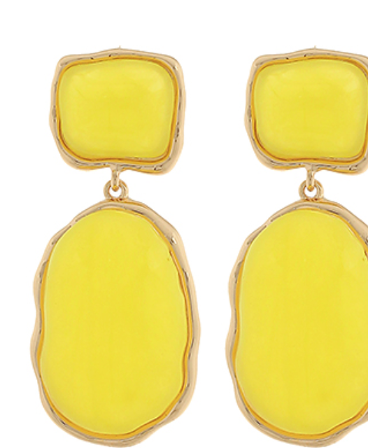 Geometric Oval & Square Earrings Yellow