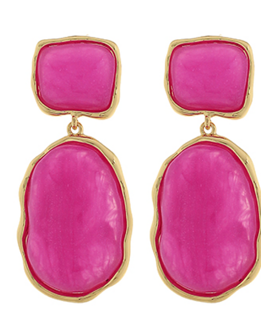Geometric Oval & Square Earrings Pink