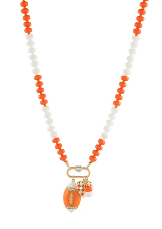 Orange/White Football Charm Necklace
