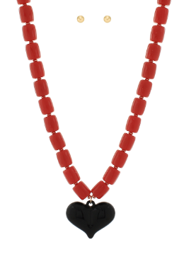 Reb/Black Puff Heart Necklace