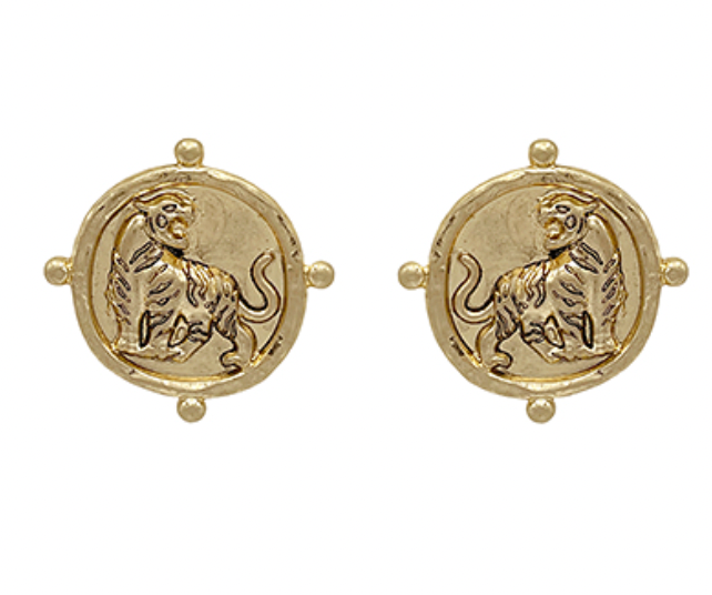 Vintage Coin Tiger Earrings