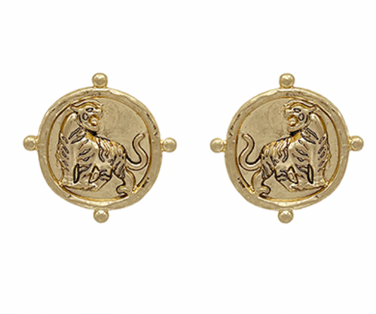 Vintage Coin Tiger Earrings