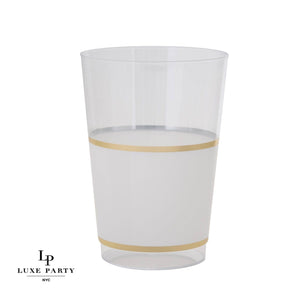 12 Oz Round White • Gold Plastic Cups | 10 Cups