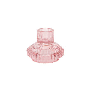 Pink Glass Candle Holder w/Candle