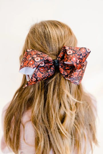 Black Winter Floral 7" Grosgrain Hair Bow