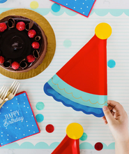 Load image into Gallery viewer, Blue Birthday Hat Shaped Plate