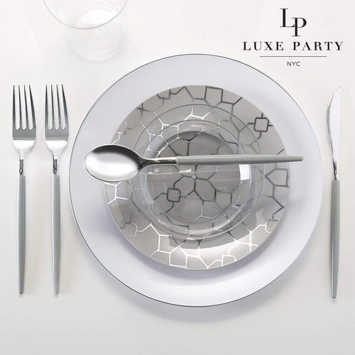 Round White • Silver Plastic Plates | 10 Pack