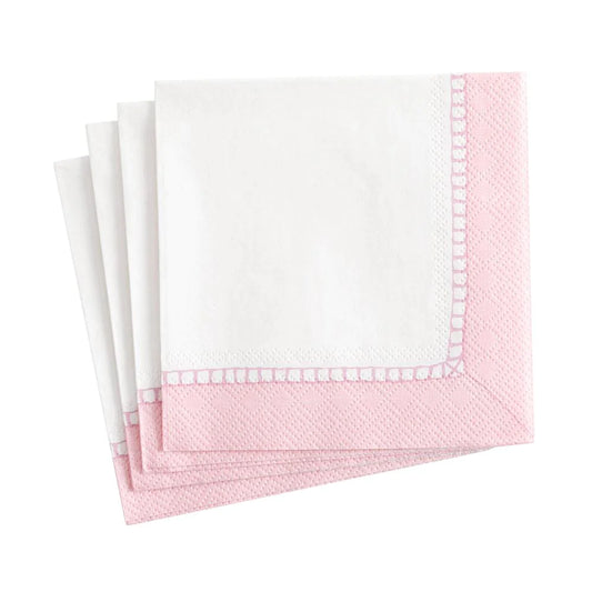 Linen Border Paper Cocktail Napkins in Petal Pink